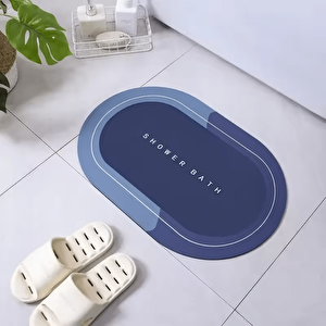 Oval Yazısız Antibakteriyel Diatomit Süper Sihirli Su Emici Kaymaz Tabanlı Banyo Paspası 40*60 Cm