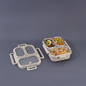 Bento Lunch Box 3 Bölmeli Beige