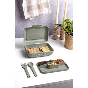 Yeşil Lunch Box 2 Katlı 5 Bölmeli Kendinden Çatal Kaşıklı Beslenme Kutusu