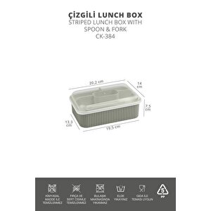 Okyanus Home Yeşil Çizgili Beslenme Kutusu 5 Bölmeli Çatal Kaşıklı Şeffaf Kapaklı Lunch Box
