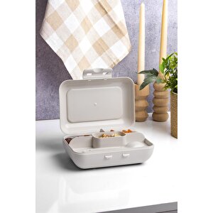 Bej Lunch Box 2 Katlı 5 Bölmeli Kendinden Çatal Kaşıklı Beslenme Kutusu