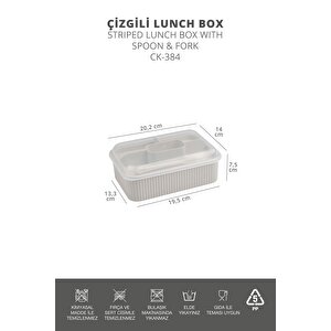 Okyanus Home Bej Çizgili Beslenme Kutusu 5 Bölmeli Çatal Kaşıklı Şeffaf Kapaklı Lunch Box