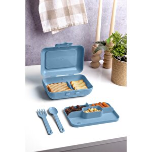 Mavi Lunch Box 2 Katlı 5 Bölmeli Kendinden Çatal Kaşıklı Beslenme Kutusu