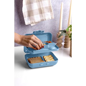 Mavi Lunch Box 2 Katlı 5 Bölmeli Kendinden Çatal Kaşıklı Beslenme Kutusu