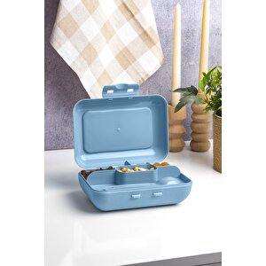 Mavi Lunch Box 2 Katlı 5 Bölmeli Kendinden Çatal Kaşıklı Beslenme Kutusu