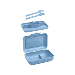Okyanus Home Mavi Lunch Box 2 Katlı 5 Bölmeli Kendinden Çatal Kaşıklı Beslenme Kutusu