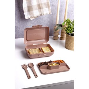 Pudra Lunch Box 2 Katlı 5 Bölmeli Kendinden Çatal Kaşıklı Beslenme Kutusu