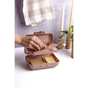 Pudra Lunch Box 2 Katlı 5 Bölmeli Kendinden Çatal Kaşıklı Beslenme Kutusu
