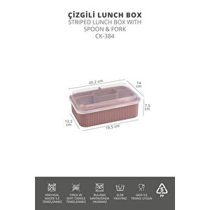Okyanus Home Pudra Çizgili Beslenme Kutusu 5 Bölmeli Çatal Kaşıklı Şeffaf Kapaklı Lunch Box