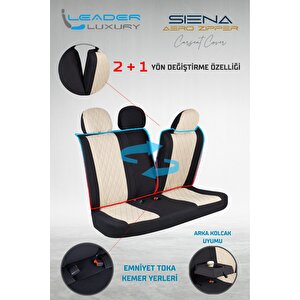 Fiat Palio Uyumlu Lüx Yarı Deri Oto Koltuk Kılıfı Ön Arka Takım Yeni Siena Bej Si̇yah