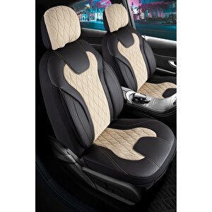Renault Laguna Uyumlu Lüx Yarı Deri Oto Koltuk Kılıfı Ön Arka Takım Yeni Siena Bej Si̇yah