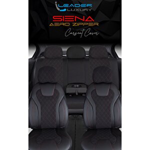 Hyundai Matrix Uyumlu Lüx Yarı Deri Oto Koltuk Kılıfı Ön Arka Takım Yeni Siena Si̇yah Kirmizi