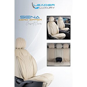 Fiat Linea Uyumlu Lüx Yarı Deri Oto Koltuk Kılıfı Ön Arka Takım Yeni Siena Bej Bej