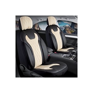 Dacia Sandero Uyumlu Lüx Yarı Deri Oto Koltuk Kılıfı Ön Arka Takım Yeni Siena Bej Si̇yah Siyah - Bej