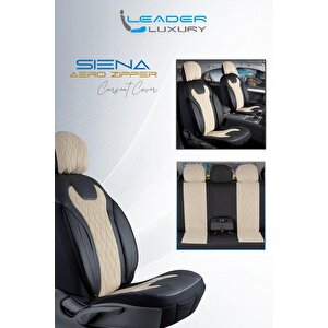 Dacia Sandero Uyumlu Lüx Yarı Deri Oto Koltuk Kılıfı Ön Arka Takım Yeni Siena Bej Si̇yah Siyah - Bej