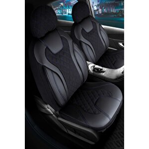 Renault Modus Uyumlu Lüx Yarı Deri Oto Koltuk Kılıfı Ön Arka Takım Yeni Siena Si̇yah Mavi̇