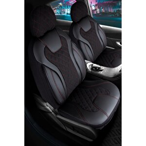 Seat Ateca Uyumlu Lüx Yarı Deri Oto Koltuk Kılıfı Ön Arka Takım Yeni Siena Si̇yah Kirmizi