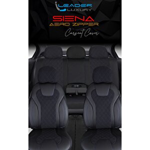 Dacia Logan Uyumlu Lüx Yarı Deri Oto Koltuk Kılıfı Ön Arka Takım Yeni Siena Si̇yah Mavi̇