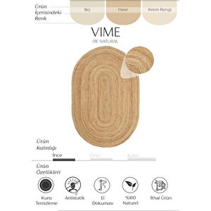 Vime 01e Natural Oval Jüt Halı Yolluk El Dokuma Jüt Kilim Hasır Halı Dekor Halı Bohem Halı 140x200 cm