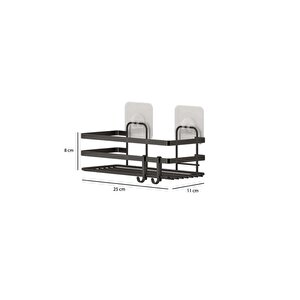 Banyo Düzenleyici Yapışkanlı Metal Banyo Rafı İkili Duş Rafı Organizer Şampuanlık Mat Siyah-gnrl281