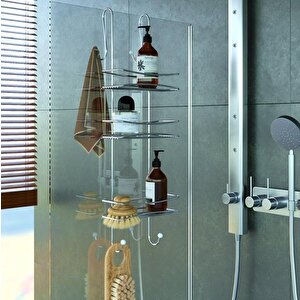 3 Katlı Asmalı Banyo Duşakabin Duş Rafı Krom Bkk066