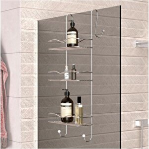 3 Katlı Asmalı Banyo Duşakabin Duş Rafı Krom Büyük Boy-bk-063