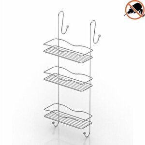 3 Katlı Asmalı Banyo Duşakabin Duş Rafı Krom Büyük Boy-bk-063