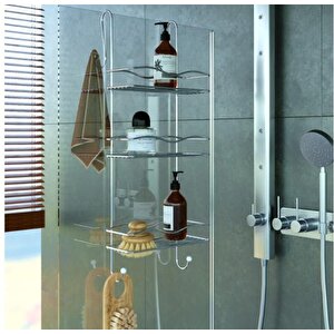 Geseus 3 Katlı Asmalı Banyo Duşakabin Duş Rafı Krom Büyük Boy-bk-063