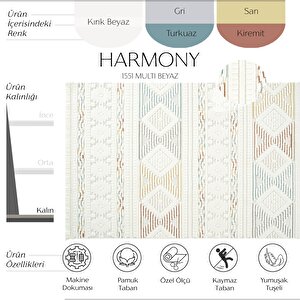 Harmony 1551 Multi Beyaz Yumuşak Dokulu Çocuk Odası Halısı Modern Dokuma Makine Halısı 120x300 cm