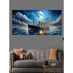 Kanvas Tablo Dolunay Ve Gemi Yolculuğu 50x100 cm
