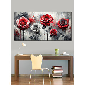 Kanvas Tablo Kırmızı Ve Gri Güller 50x100 cm
