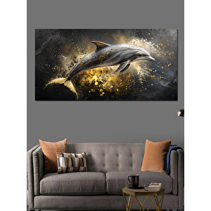 Kanvas Tablo Sıçrayan Altın Yunus 50x100 cm