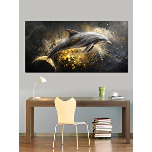 Kanvas Tablo Sıçrayan Altın Yunus 50x100 cm