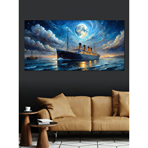 Kanvas Tablo Dolunay Ve Gemi Yolculuğu 70x140 cm