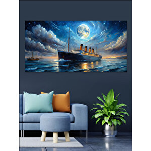 Kanvas Tablo Dolunay Ve Gemi Yolculuğu 70x140 cm