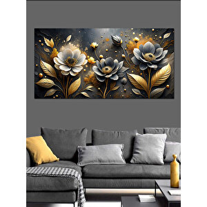Kanvas Tablo Siyah Ve Altın Çiçekler 70x140 cm