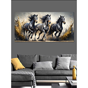 Kanvas Tablo Koşan Siyah Atlar 70x140 cm