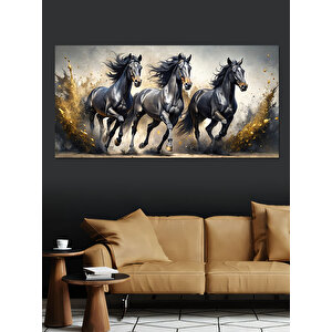 Kanvas Tablo Koşan Siyah Atlar 70x140 cm