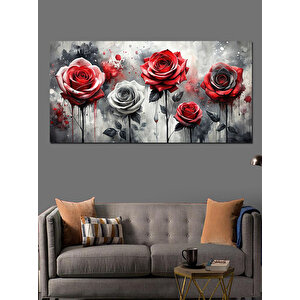 Kanvas Tablo Kırmızı Ve Gri Güller 70x140 cm