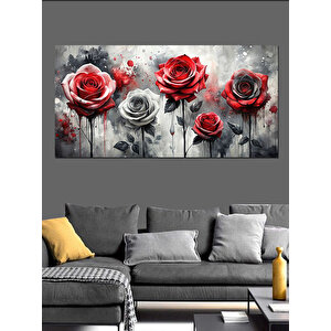 Kanvas Tablo Kırmızı Ve Gri Güller 70x140 cm