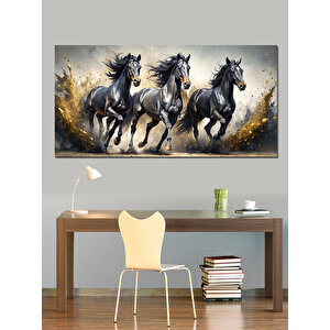 Kanvas Tablo Koşan Siyah Atlar 50x100 cm