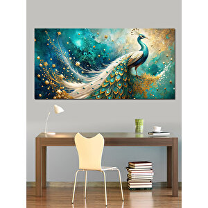 Kanvas Tablo Altın Tüyleriyle Zarif Tavus Kuşu 70x140 cm