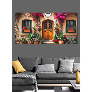 Kanvas Tablo Çiçeklerle Bezenmiş Renkli Ev 50x100 cm