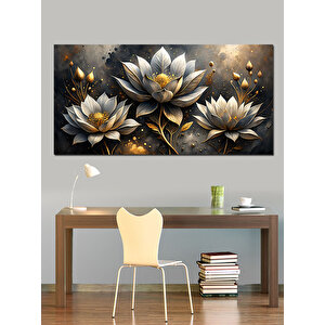 Kanvas Tablo Altın Beyaz Lotus Çiçekleri