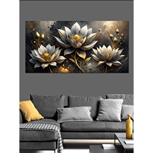 Kanvas Tablo Altın Beyaz Lotus Çiçekleri