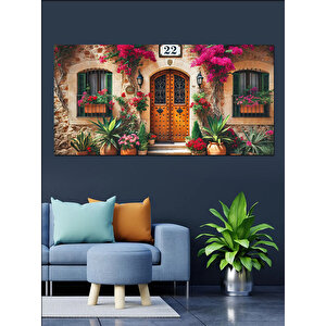 Kanvas Tablo Çiçeklerle Bezenmiş Renkli Ev 70x140 cm