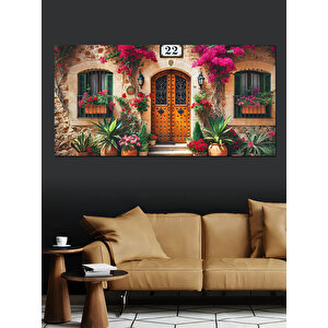 Kanvas Tablo Çiçeklerle Bezenmiş Renkli Ev 70x140 cm