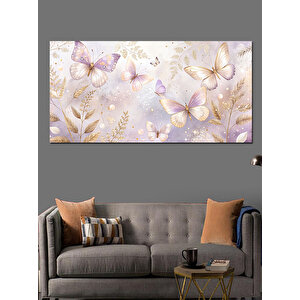 Kanvas Tablo Altın Yapraklı Çiçek Deseni 50x100 cm