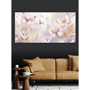 Kanvas Tablo Altın Yapraklı Çiçek Deseni 70x140 cm