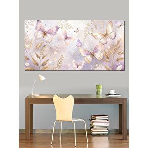 Kanvas Tablo Altın Yapraklı Çiçek Deseni 70x140 cm